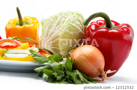 Healthy food. Fresh vegetables and salad on a white background. Healthy food. Fresh vegetables and salad on a white background. 12312532