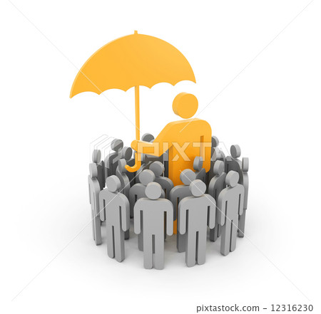 A man with umbrella, protects a group of people A man with umbrella, protects a group of people 12316230