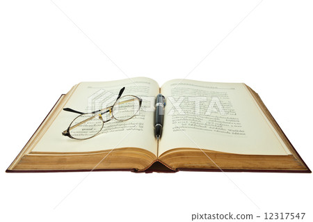 opened book with eye glasses and pen isolated on white backgroun opened book with eye glasses and pen isolated on white backgroun 12317547