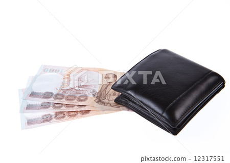 black leather wallet with money isolated on white background black leather wallet with money isolated on white background 12317551