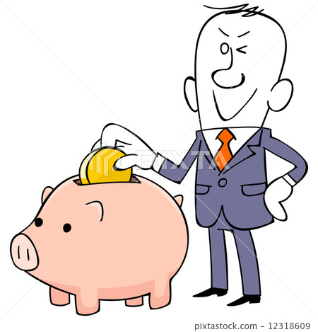 投入硬幣的商人在存錢罐中 12318609