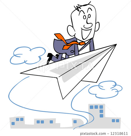 Businessman and background flying on paper airplane 12318611
