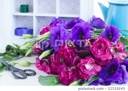 bunch of  violet and mauve  eustoma flowers 12319243