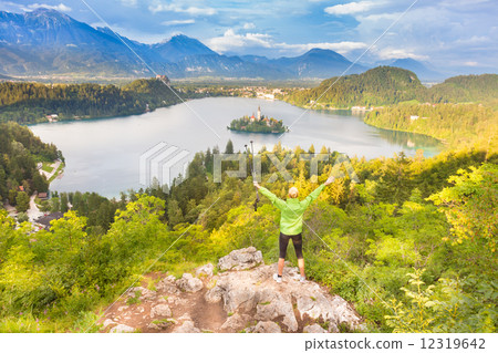 Tracking round Bled Lake in Julian Alps, Slovenia. Tracking round Bled Lake in Julian Alps, Slovenia. 12319642