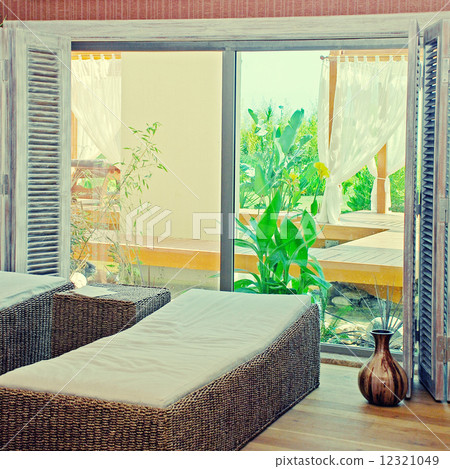 Wicker furniture in spa relax room. Wicker furniture in spa relax room. 12321049