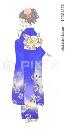 女人和服背後的玫瑰圖案 12321278