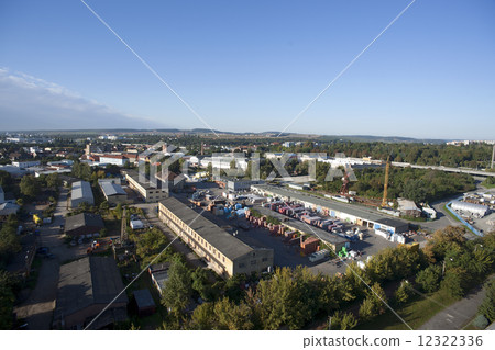 Highly detailed aerial city view with crossroads, roads, factori 12322336