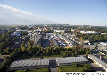 Highly detailed aerial city view with crossroads, roads, factori 12322337