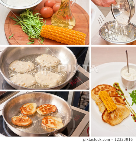 Cooking corn pancakes 12323916