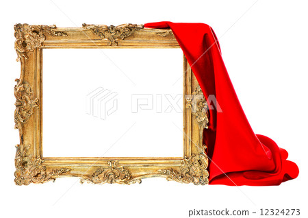 golden frame with red silk decoration isolated on white 12324273