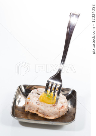 Appetizer. Foie gras with peach. Creative cuisine. 12324358