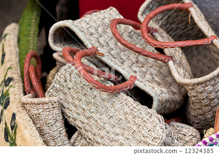 Handmade wicker female bags at french market Handmade wicker female bags at french market 12324385