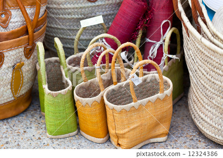 Handmade wicker female bags at french market Handmade wicker female bags at french market 12324386