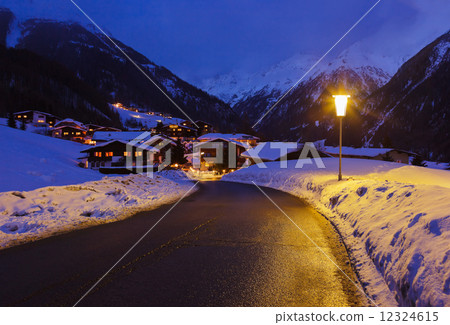 Mountains ski resort Solden Austria at sunset 12324615