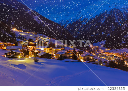 Mountains ski resort Solden Austria at sunset 12324835