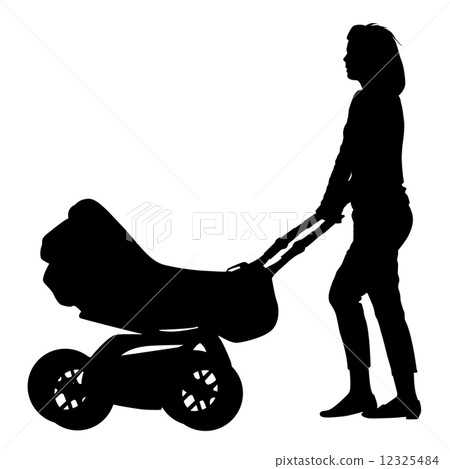 Silhouettes walkings mothers with baby strollers. Vector illust Silhouettes walkings mothers with baby strollers. Vector illust 12325484