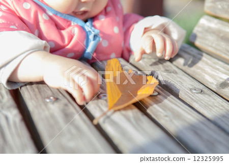 1歲的女孩落葉 1歲的女孩落葉 12325995