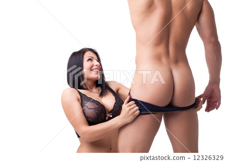 Excited girl takes off panties of her sexy lover 12326329