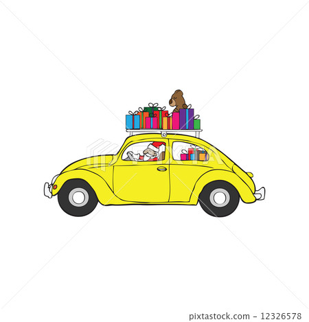Santa drives beetle car 12326578