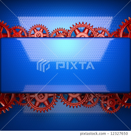 blue metal background with red cogwheel gears blue metal background with red cogwheel gears 12327650