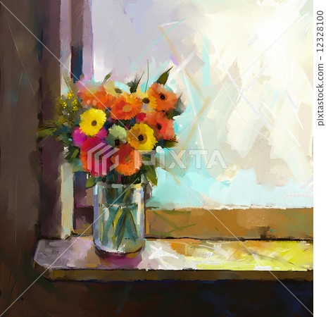 Gerbera flower.Abstract flower oil painting.Still life of a vase with a bouquet flowers Gerbera flower.Abstract flower oil painting.Still life of a vase with a bouquet flowers 12328100