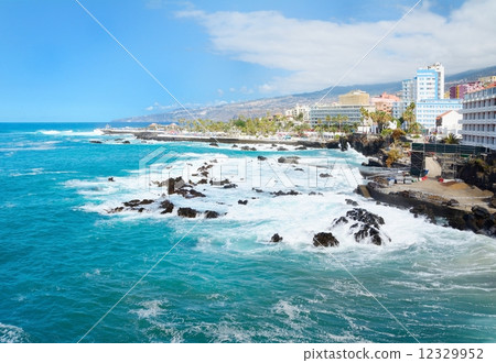 Puerto de la Cruz city coast in the Tenerife, Spain. 12329952