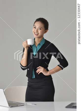 Asian Office Lady drink coffee Asian Office Lady drink coffee 12330447