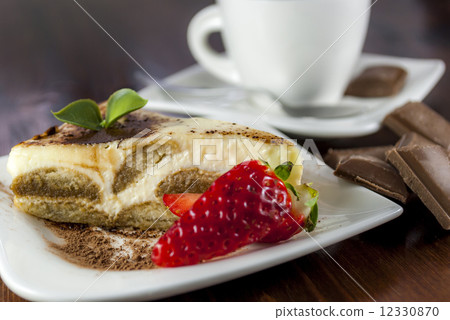 tiramisu on wood table 12330870