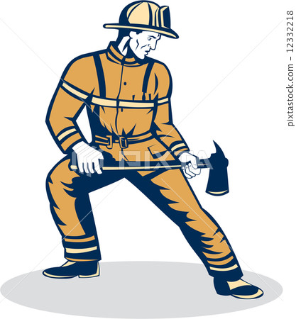 Fireman Firefighter Standing Holding Fire Axe Fireman Firefighter Standing Holding Fire Axe 12332218
