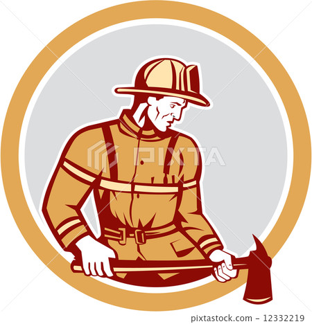 Fireman Firefighter Holding Fire Axe Circle Fireman Firefighter Holding Fire Axe Circle 12332219
