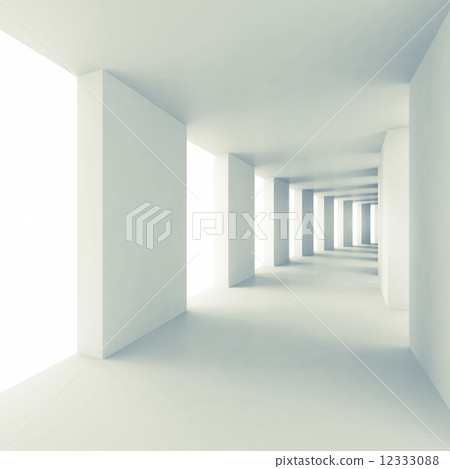 Abstract architecture 3d background, empty white corridor 12333088