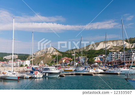 Yachts and pleasure boats are moored in marina of Balchik 12333507