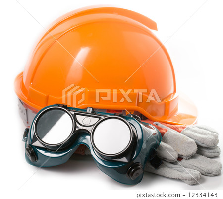 Safety hat and goggles glasses isolated 12334143