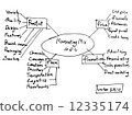 Hand writing  doodle marketing Mix 4P's. 12335174