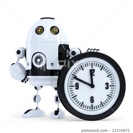 Robot with clock. Technology concept. Isolated. Contains clipping path 12335671