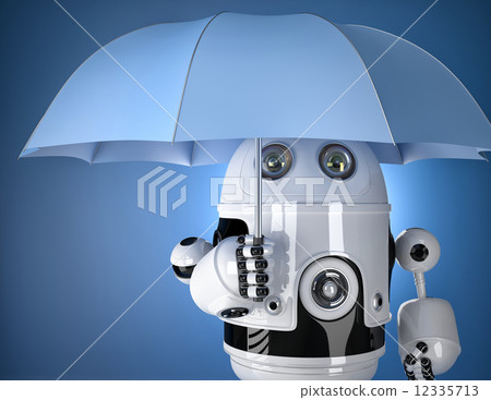 Robot with umbrella. Security concept. Contains clipping path Robot with umbrella. Security concept. Contains clipping path 12335713