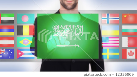 Hand pushing on a touch screen interface 12336009