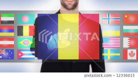 Hand pushing on a touch screen interface 12336015