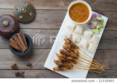 chicken satay shot from top down 12338965