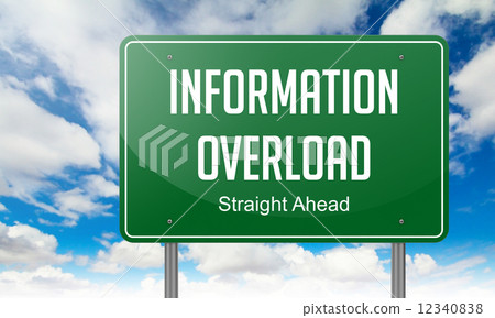 Information Overload on Highway Signpost. 12340838