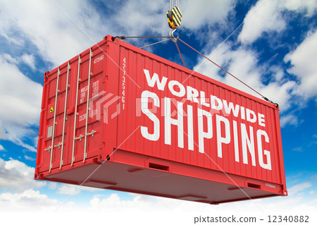 World Wide Shipping - Red Hanging Cargo Container. World Wide Shipping - Red Hanging Cargo Container. 12340882