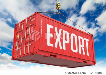 Export - Red Hanging Cargo Container. Export - Red Hanging Cargo Container. 12340886