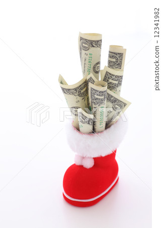 1美元和聖誕老人靴子 1美元和聖誕老人靴子 12341982