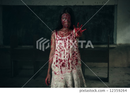 Suicidal girl in haunted school with cleaver Suicidal girl in haunted school with cleaver 12359264