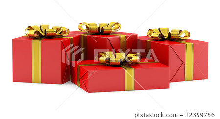 red gift boxes with golden ribbons isolated on... - Stock Illustration ...