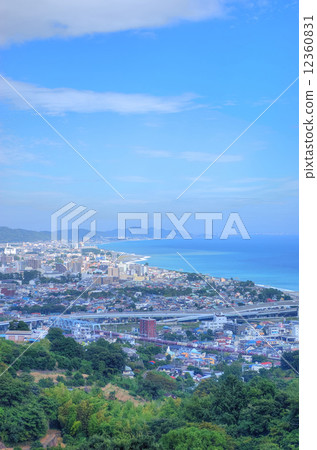 Odawara city Hayakawa stone bridge district landscape Ocular field and Odawara townscape and ocean visible to the eyes Odawara city Hayakawa stone bridge district landscape Ocular field and Odawara townscape and ocean visible to the eyes 12360831