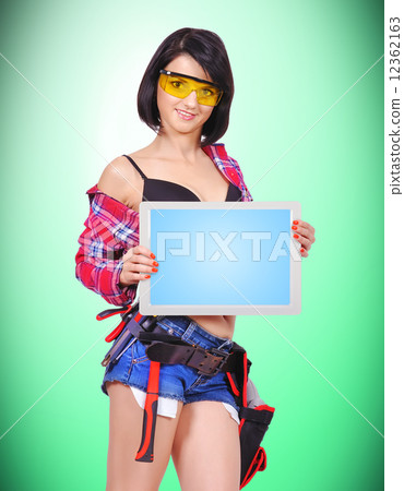 girl holding blank touch pad 12362163