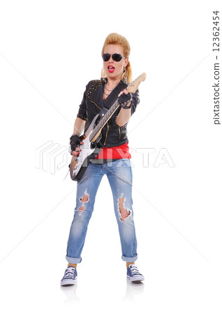 girl playing on electric guitar 12362454