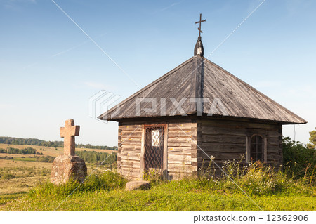 Ancient Orthodox chapel and a stone cross on Savkina gorka Ancient Orthodox chapel and a stone cross on Savkina gorka 12362906