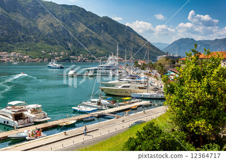 Kotor bay with moored yachts at sunny day Kotor bay with moored yachts at sunny day 12364717
